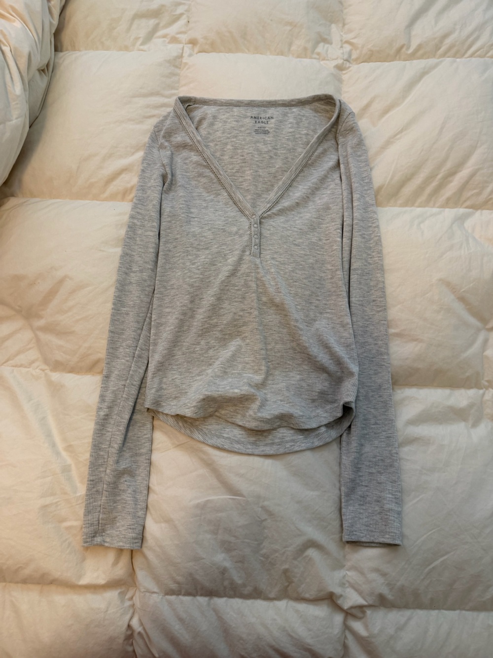 American Eagle Outfitters Light Gray Ribbed Henley Pajama Top